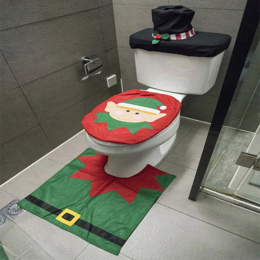 Cute Santa Claus Christmas Toilet Seat Cover & Bathroom Mat Set – Festive 2024 Holiday Decor