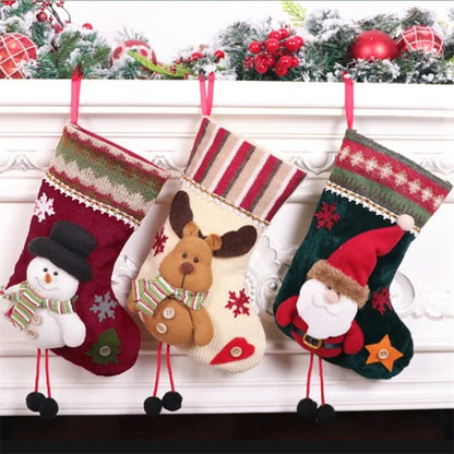 "Christmas Stocking with Santa Claus & Snowman – Kids Candy Gift Bag & Tree Ornament"