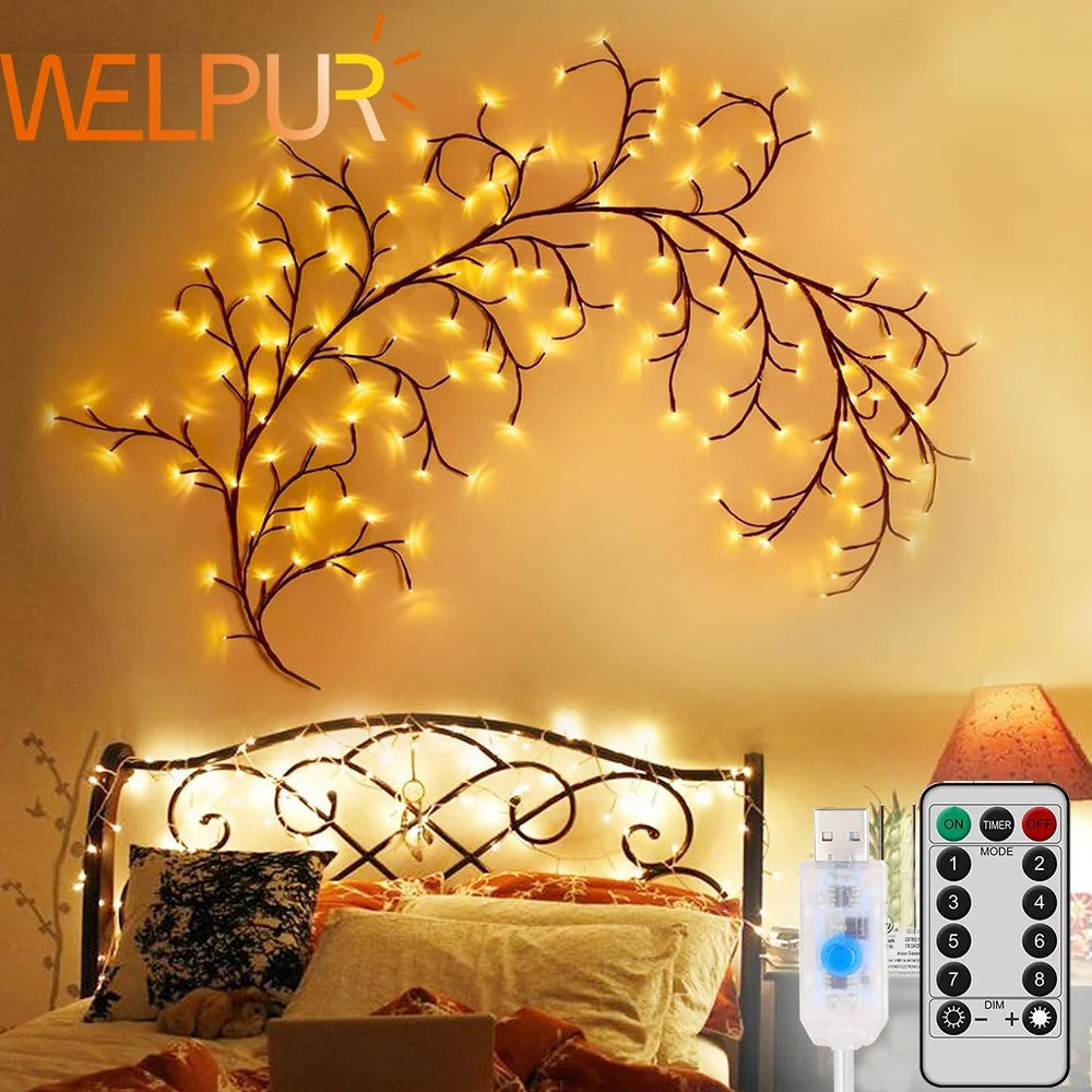 "96LED Tree & Vine Lamp – USB/Solar Powered with 8 Modes, DIY Festive Lights for Christmas Decor"