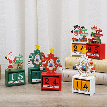 Wooden Christmas Countdown Calendar with Santa, Elk, and Snowman – Festive Home Decor