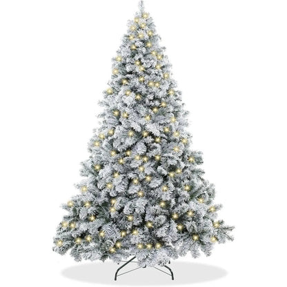 Pre-Lit Snow-Flocked Realistic Pine Christmas Tree with Sturdy Metal Stand