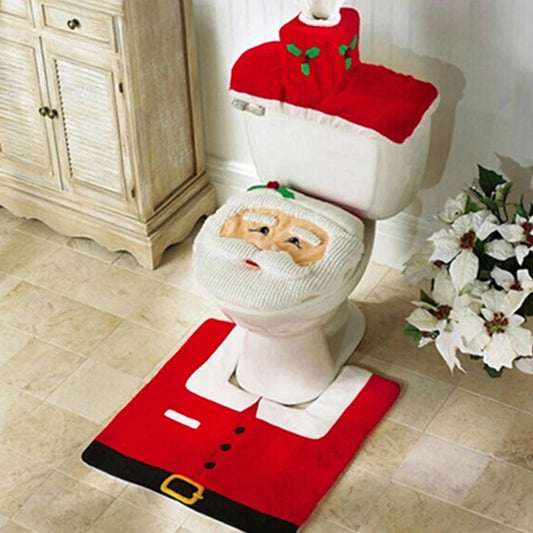 Cute Santa Claus Christmas Toilet Seat Cover & Bathroom Mat Set – Festive 2024 Holiday Decor