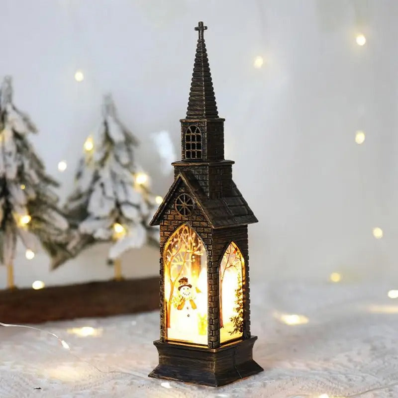 "Luminous Church Lantern with Electronic Candle – Festive Night Light & Christmas Gift"