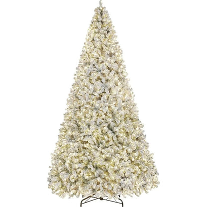 "12ft Snow-Flocked Pre-Lit Artificial Christmas Tree with Warm White Incandescent Lights"