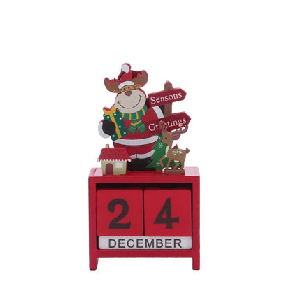 Wooden Christmas Countdown Calendar with Santa, Elk, and Snowman – Festive Home Decor