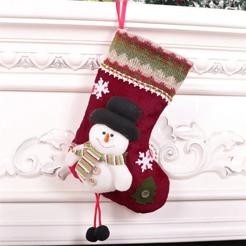 "Christmas Stocking with Santa Claus & Snowman – Kids Candy Gift Bag & Tree Ornament"