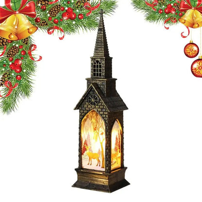 "Luminous Church Lantern with Electronic Candle – Festive Night Light & Christmas Gift"