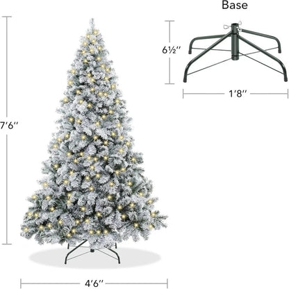 Pre-Lit Snow-Flocked Realistic Pine Christmas Tree with Sturdy Metal Stand