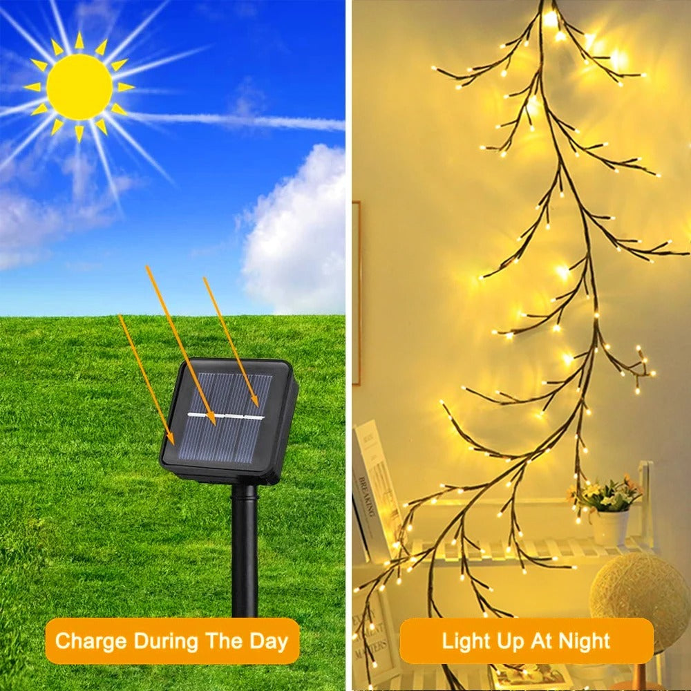 "96LED Tree & Vine Lamp – USB/Solar Powered with 8 Modes, DIY Festive Lights for Christmas Decor"