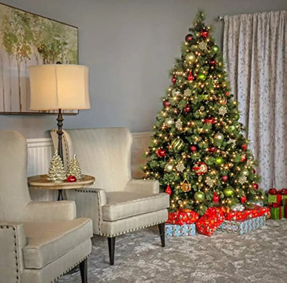 "Pre-Lit Artificial Christmas Tree with 750 Clear Lights, Pinecones, and 1399 Branches"