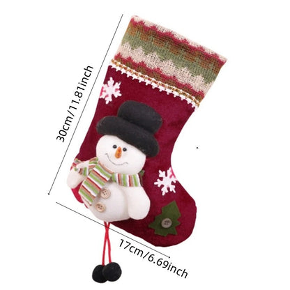 "Christmas Stocking with Santa Claus & Snowman – Kids Candy Gift Bag & Tree Ornament"