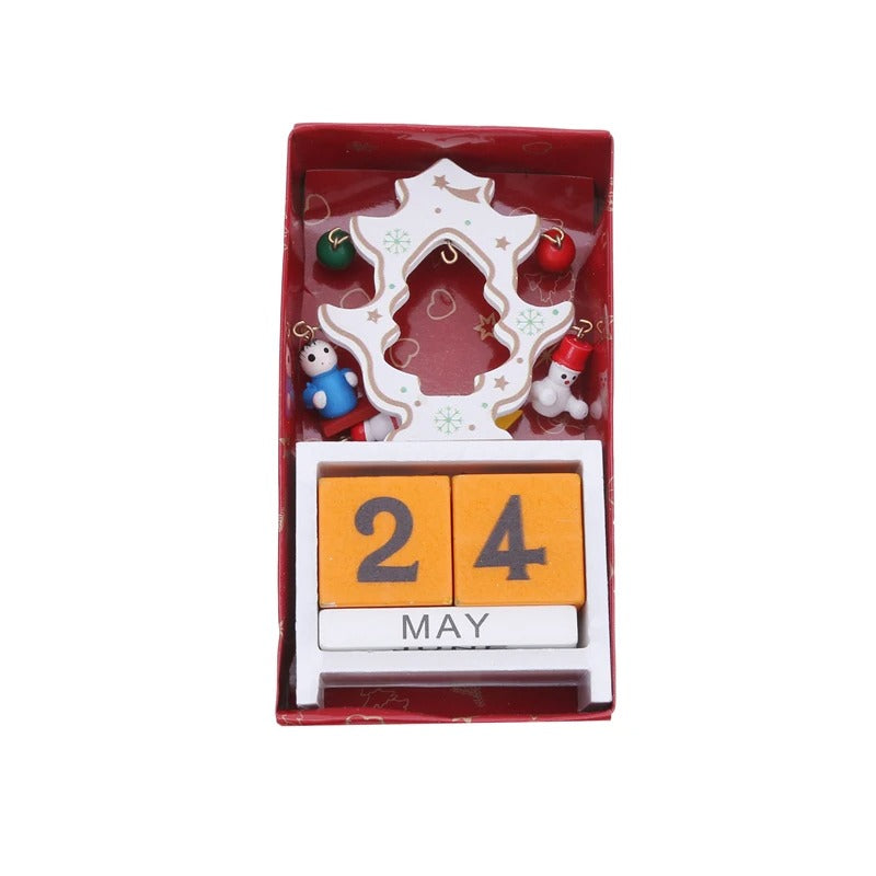 Wooden Christmas Countdown Calendar with Santa, Elk, and Snowman – Festive Home Decor