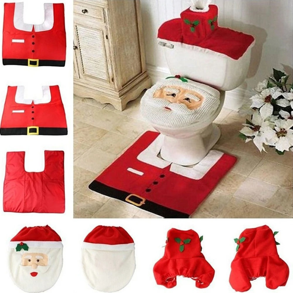 Cute Santa Claus Christmas Toilet Seat Cover & Bathroom Mat Set – Festive 2024 Holiday Decor