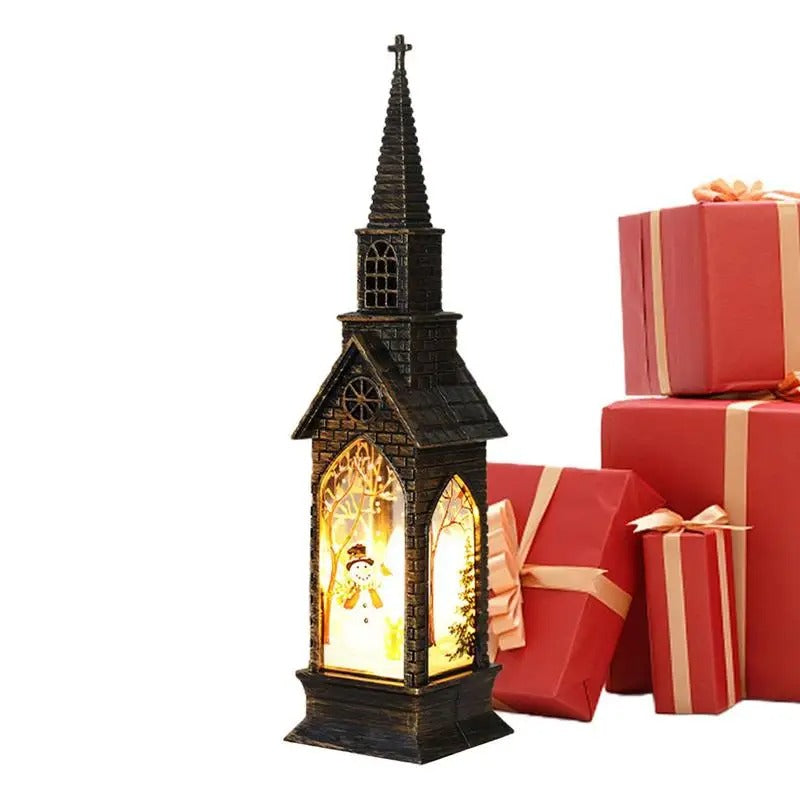 "Luminous Church Lantern with Electronic Candle – Festive Night Light & Christmas Gift"