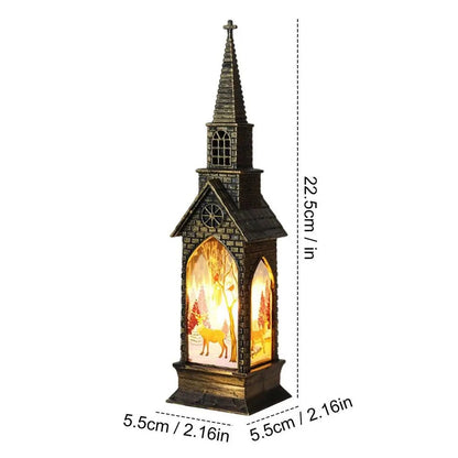 "Luminous Church Lantern with Electronic Candle – Festive Night Light & Christmas Gift"