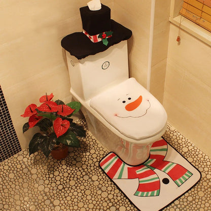 Cute Santa Claus Christmas Toilet Seat Cover & Bathroom Mat Set – Festive 2024 Holiday Decor