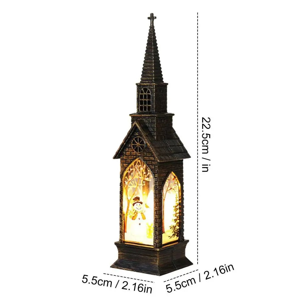 "Luminous Church Lantern with Electronic Candle – Festive Night Light & Christmas Gift"