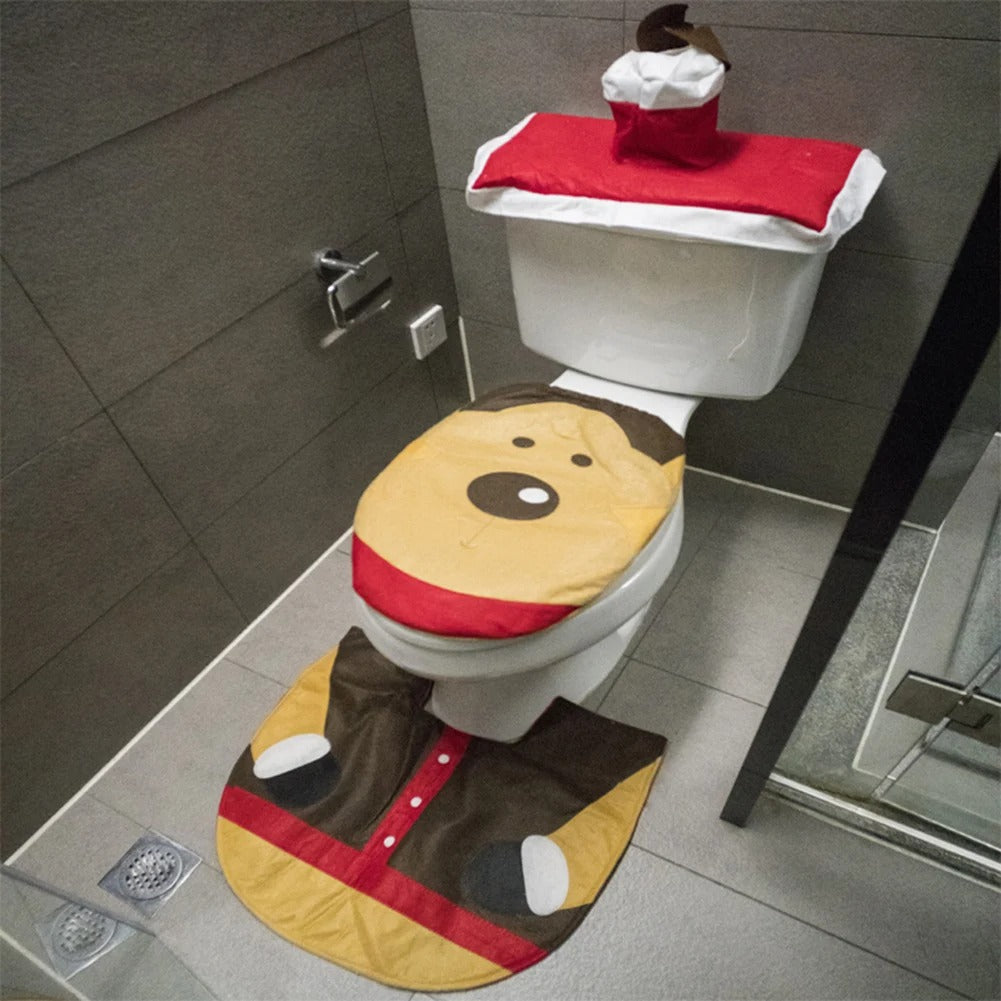 Cute Santa Claus Christmas Toilet Seat Cover & Bathroom Mat Set – Festive 2024 Holiday Decor