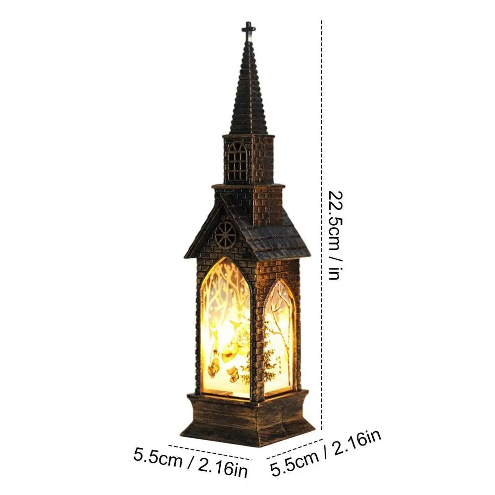 "Luminous Church Lantern with Electronic Candle – Festive Night Light & Christmas Gift"