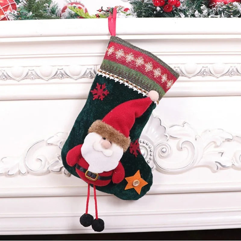 "Christmas Stocking with Santa Claus & Snowman – Kids Candy Gift Bag & Tree Ornament"